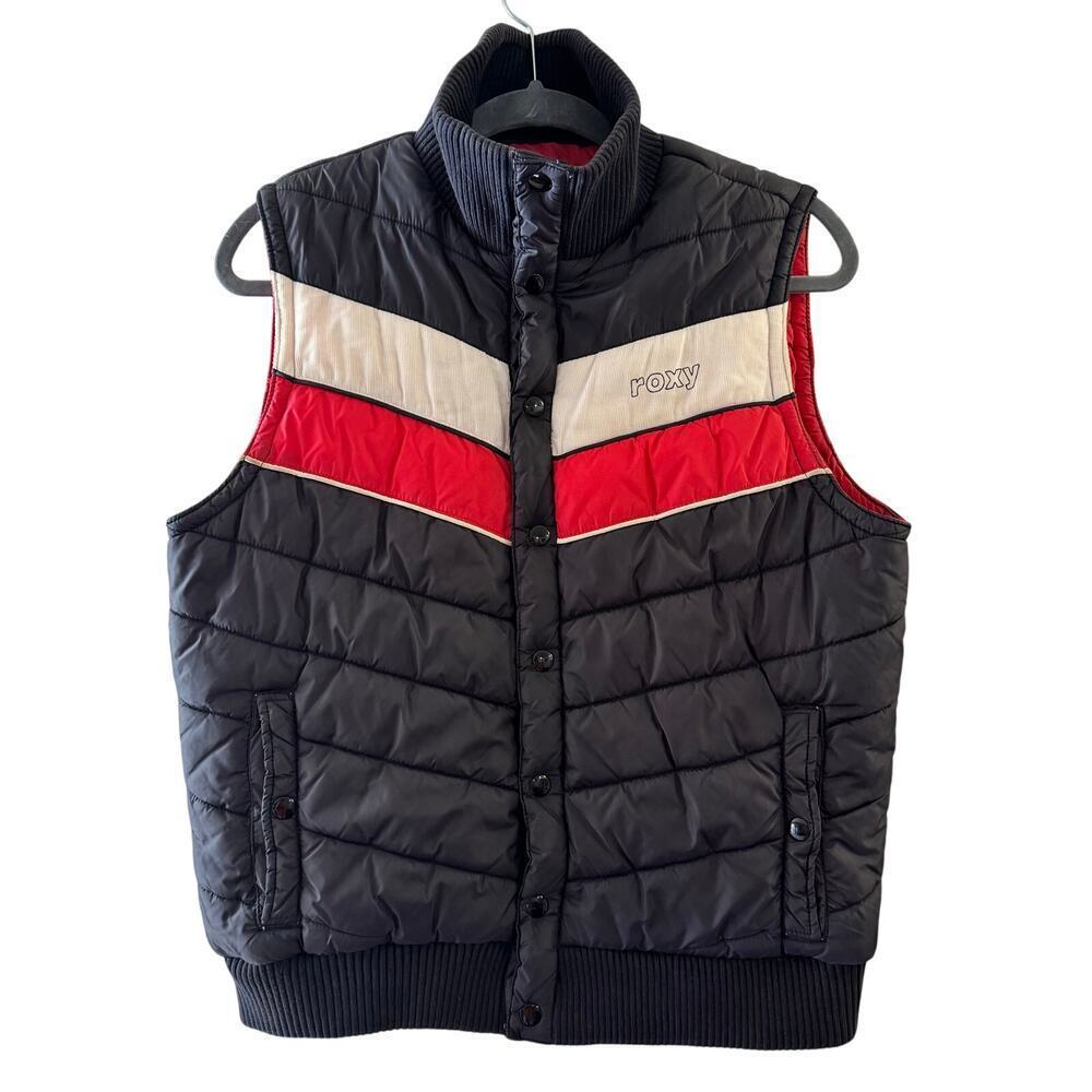 Vintage Roxy Women's Puffer Colorblock Vest Size XL Y2k 90s Pockets Insulated